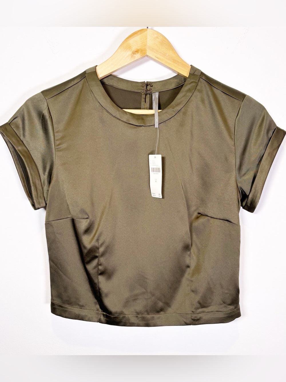 NWT Anthropologie Green Satin Cropped Shirt